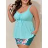 imageSummer Mae Plus Size Swimsuit for Women Tankini Two Piece Bathing Suit with Capris Pockets Short High Waist SwimwearRibbed Rain Leaves