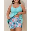 imageSummer Mae Plus Size Swimsuit for Women Tankini Two Piece Bathing Suit with Capris Pockets Short High Waist SwimwearRibbed Rain Leaves