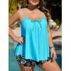 imageSummer Mae Plus Size Swimsuits for Women Two Piece Tankini Sets Tummy Control Bathing Suit Swimwear with ShortsBlue Black Brush Flower