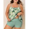 imageSummer Mae Plus Size Swimsuits for Women Two Piece Tankini Sets Tummy Control Bathing Suit Swimwear with ShortsGreen Tropical Plant