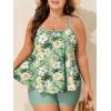 imageSummer Mae Plus Size Swimsuits for Women Two Piece Tankini Sets Tummy Control Bathing Suit Swimwear with ShortsGreen Tropical Plant