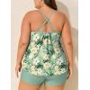 imageSummer Mae Plus Size Swimsuits for Women Two Piece Tankini Sets Tummy Control Bathing Suit Swimwear with ShortsGreen Tropical Plant