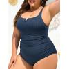 imageSummer Mae Ribbed Plus Size One Piece Swimsuit Women Tummy Control VWired Bathing Suit 2025 SwimwearMidnight Blue