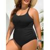 imageSummer Mae Ribbed Plus Size Swimsuit Women One Piece Button up Tummy Control Bathing Suit Retro 2025 SwimwearBlack