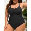 imageSummer Mae Ribbed Plus Size Swimsuit Women One Piece Button up Tummy Control Bathing Suit Retro 2025 SwimwearBlack