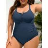 imageSummer Mae Ribbed Plus Size Swimsuit Women One Piece Button up Tummy Control Bathing Suit Retro 2025 SwimwearDark Blue