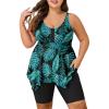 imageSummer Mae Plus Size Swimsuit Tankini for Women Two Piece Bathing Suit Flowy 2025 Rash Guard Swimwear with Capris ShortsBlack Green Feather