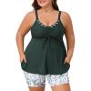 imageSummer Mae Plus Size Swimsuit for Women Tankini Two Piece Bathing Suit with Capris Pockets Short High Waist SwimwearCoconut Tree