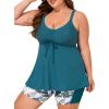 imageSummer Mae Plus Size Swimsuit for Women Tankini Two Piece Bathing Suit with Capris Pockets Short High Waist SwimwearRibbed Lush Branches