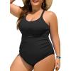 imageSummer Mae Ribbed Plus Size Swimsuit Women One Piece Button up Tummy Control Bathing Suit Retro 2025 SwimwearBlack
