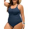 imageSummer Mae Ribbed Plus Size Swimsuit Women One Piece Button up Tummy Control Bathing Suit Retro 2025 SwimwearDark Blue