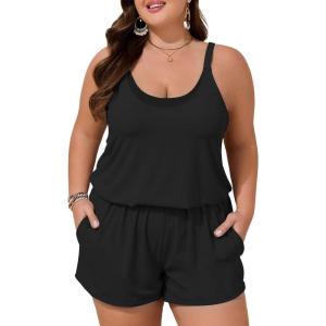 imageSummer Mae Plus Size Swim Romper Women One Piece Swimsuit Blouson Bathing Suit with Pockets 2025 Modest SwimwearBlack