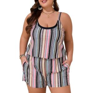 imageSummer Mae Plus Size Swim Romper Women One Piece Swimsuit Blouson Bathing Suit with Pockets 2025 Modest SwimwearOrange Bohemian