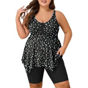 imageSummer Mae Plus Size Swimsuit Tankini for Women Two Piece Bathing Suit Flowy 2025 Rash Guard Swimwear with Capris ShortsDual Point Fusion