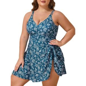 imageSummer Mae Plus Size Swimsuit for Women One Piece Swim Dress Tummy Control Bathing Suit with Flowy Skirt Modest SwimwearPaisley
