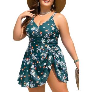 imageSummer Mae Plus Size Swimsuit for Women One Piece Swim Dress Tummy Control Bathing Suit with Flowy Skirt Modest SwimwearSummer Fruits