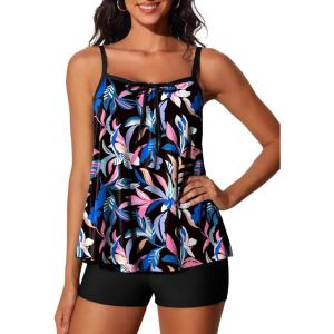 imageSummer Mae Plus Size Swimsuits for Women Two Piece Tankini Sets Tummy Control Bathing Suit Swimwear with ShortsColorful Colors