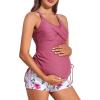 imageMiYang Maternity Tankini Swimsuit Criss Cross Back Bathing Suit Ruched Tie Side Pregnancy Swimwear Two PiecePink Flower