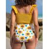 imageSummer Mae Maternity High Waist Bikini Swimsuit Two Piece Ruffled Hem Cute Bathing Suit Floral Pregnancy SwimwearYellow