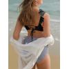 imageSummer Mae Maternity High Waist Swimsuit Two Piece Ruffle Bikini Bathing Suit Floral VNeck Pregnancy SwimwearBlack White Stripe