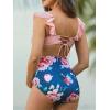 imageSummer Mae Maternity High Waist Swimsuit Two Piece Ruffle Bikini Bathing Suit Floral VNeck Pregnancy SwimwearBlue Pink Flower