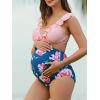 imageSummer Mae Maternity High Waist Swimsuit Two Piece Ruffle Bikini Bathing Suit Floral VNeck Pregnancy SwimwearBlue Pink Flower