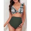 imageSummer Mae Maternity High Waist Swimsuit Two Piece Ruffle Bikini Bathing Suit Floral VNeck Pregnancy SwimwearFlying Leaf Waltz