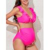 imageSummer Mae Maternity High Waist Swimsuit Two Piece Ruffle Bikini Bathing Suit Floral VNeck Pregnancy SwimwearHot Pink