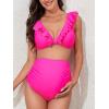 imageSummer Mae Maternity High Waist Swimsuit Two Piece Ruffle Bikini Bathing Suit Floral VNeck Pregnancy SwimwearHot Pink