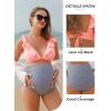 imageSummer Mae Maternity High Waist Swimsuit Two Piece Ruffle Bikini Bathing Suit Floral VNeck Pregnancy SwimwearPink White Stripe
