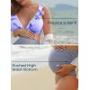 imageSummer Mae Maternity High Waist Swimsuit Two Piece Ruffle Bikini Bathing Suit Floral VNeck Pregnancy SwimwearPurple White Stripe