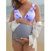 imageSummer Mae Maternity High Waist Swimsuit Two Piece Ruffle Bikini Bathing Suit Floral VNeck Pregnancy SwimwearPurple White Stripe
