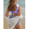imageSummer Mae Maternity High Waist Swimsuit Two Piece Ruffle Bikini Bathing Suit Floral VNeck Pregnancy SwimwearPurple White Stripe