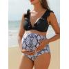 imageSummer Mae Maternity High Waist Swimsuit Two Piece Ruffle Bikini Bathing Suit Floral VNeck Pregnancy SwimwearSnakeskin