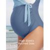 imageSummer Mae Maternity Swimsuit One Piece Tie Front Bathing Suit V Neck Pregnancy Swimwear High CutBaby Blue White