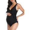 imageSummer Mae Maternity Swimsuit One Piece Tie Front Bathing Suit V Neck Pregnancy Swimwear High CutBlack