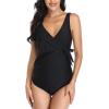 imageSummer Mae Maternity Swimsuit One Piece Tie Front Bathing Suit V Neck Pregnancy Swimwear High CutBlack