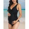 imageSummer Mae Maternity Swimsuit One Piece Tie Front Bathing Suit V Neck Pregnancy Swimwear High CutBlack