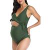 imageSummer Mae Maternity Swimsuit One Piece Tie Front Bathing Suit V Neck Pregnancy Swimwear High CutGreen