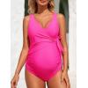 imageSummer Mae Maternity Swimsuit One Piece Tie Front Bathing Suit V Neck Pregnancy Swimwear High CutHot Pink