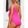 imageSummer Mae Maternity Swimsuit One Piece Tie Front Bathing Suit V Neck Pregnancy Swimwear High CutHot Pink