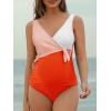 imageSummer Mae Maternity Swimsuit One Piece Tie Front Bathing Suit V Neck Pregnancy Swimwear High CutOrange White