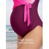 imageSummer Mae Maternity Swimsuit One Piece Tie Front Bathing Suit V Neck Pregnancy Swimwear High CutPink Plum