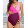 imageSummer Mae Maternity Swimsuit One Piece Tie Front Bathing Suit V Neck Pregnancy Swimwear High CutPink Plum