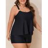 imageSummer Mae Plus Size Swimsuit Tankini for Women Two Piece Flowy Bathing Suit Ruffle Tummy Control Swimwear with ShortBlack