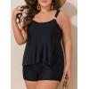 imageSummer Mae Plus Size Swimsuit Tankini for Women Two Piece Flowy Bathing Suit Ruffle Tummy Control Swimwear with ShortBlack