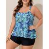 imageSummer Mae Plus Size Swimsuit Tankini for Women Two Piece Flowy Bathing Suit Ruffle Tummy Control Swimwear with ShortBlack Background Leaves