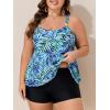 imageSummer Mae Plus Size Swimsuit Tankini for Women Two Piece Flowy Bathing Suit Ruffle Tummy Control Swimwear with ShortBlack Background Leaves