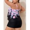 imageSummer Mae Plus Size Swimsuit Tankini for Women Two Piece Flowy Bathing Suit Ruffle Tummy Control Swimwear with ShortPink Flowers