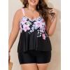 imageSummer Mae Plus Size Swimsuit Tankini for Women Two Piece Flowy Bathing Suit Ruffle Tummy Control Swimwear with ShortPink Flowers